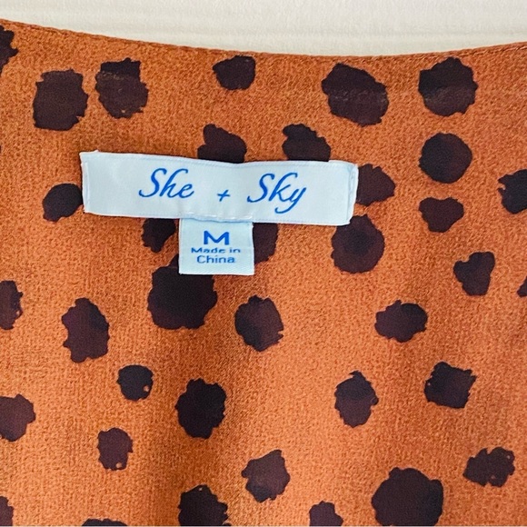 She + Sky Cheetah Print Tiered Smocked Waist Dress Med - Picture 7 of 8